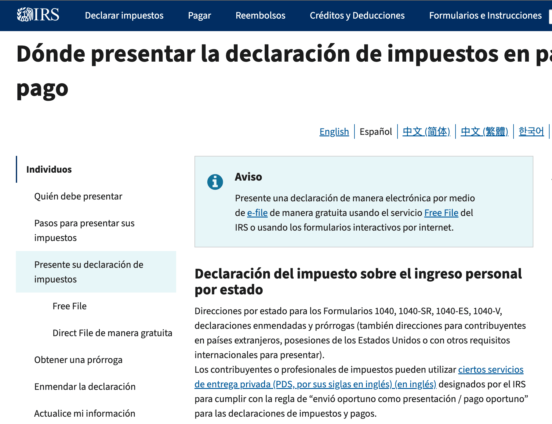 Pago por correo al IRS