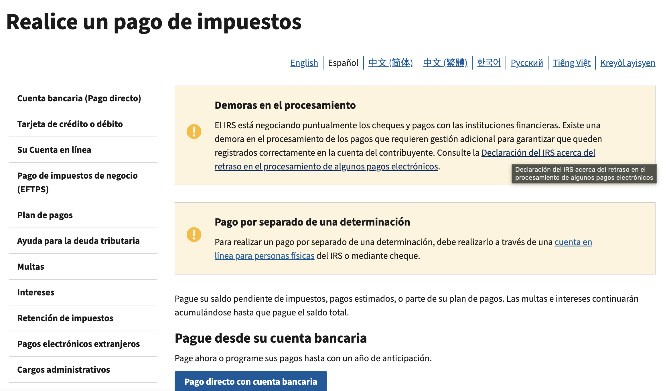 Pago en línea del IRS