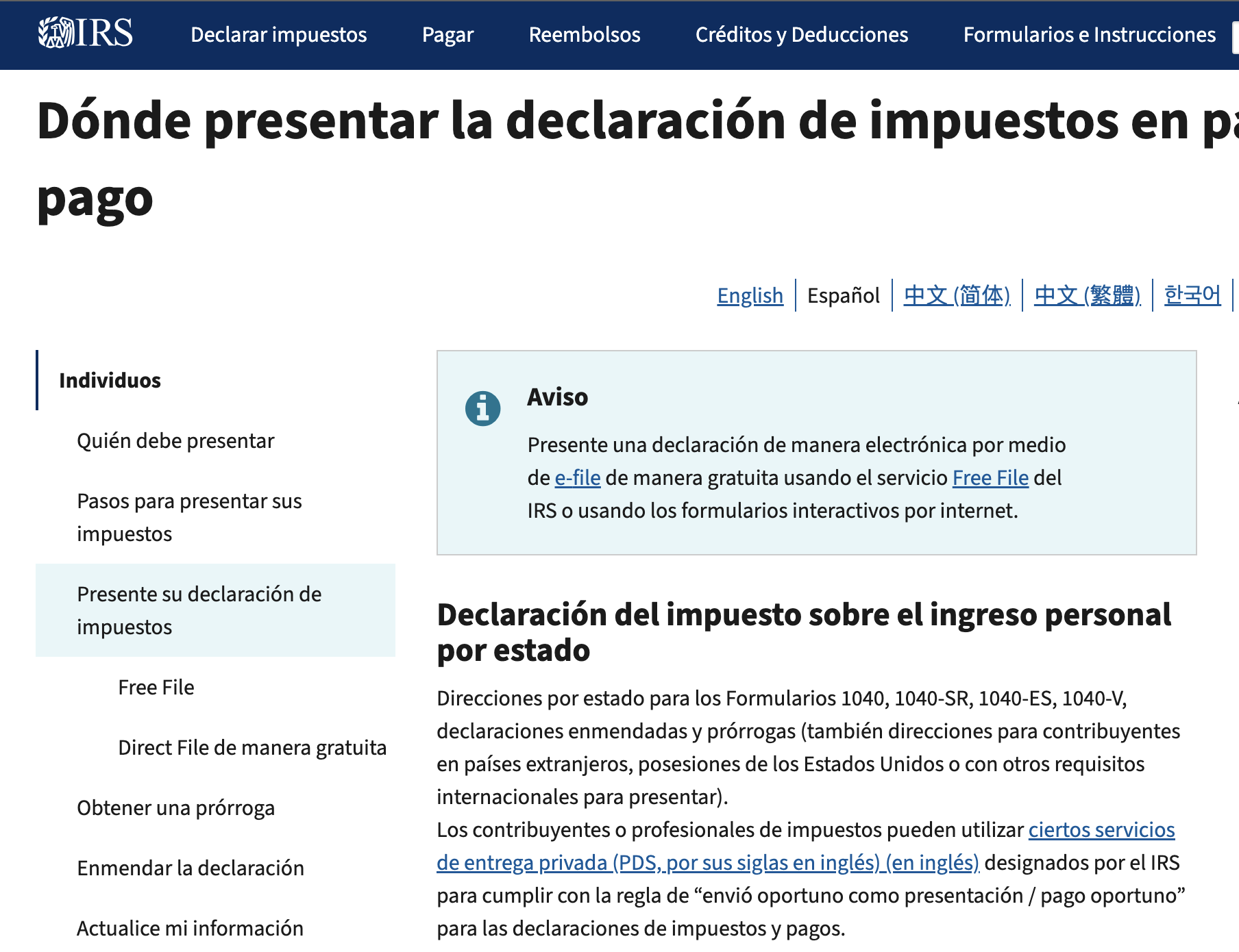 Pago por correo al IRS