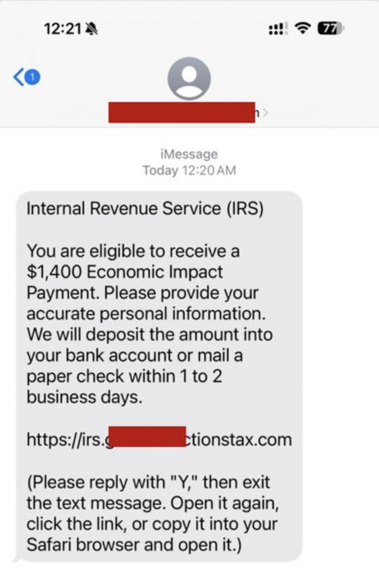Ejemplo de mensaje de texto fraudulento