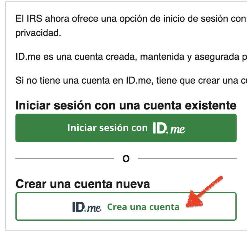 Página de registro de ID.me
