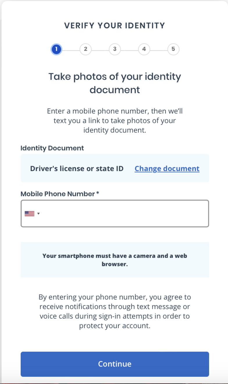 Página de verificación de identidad de ID.me